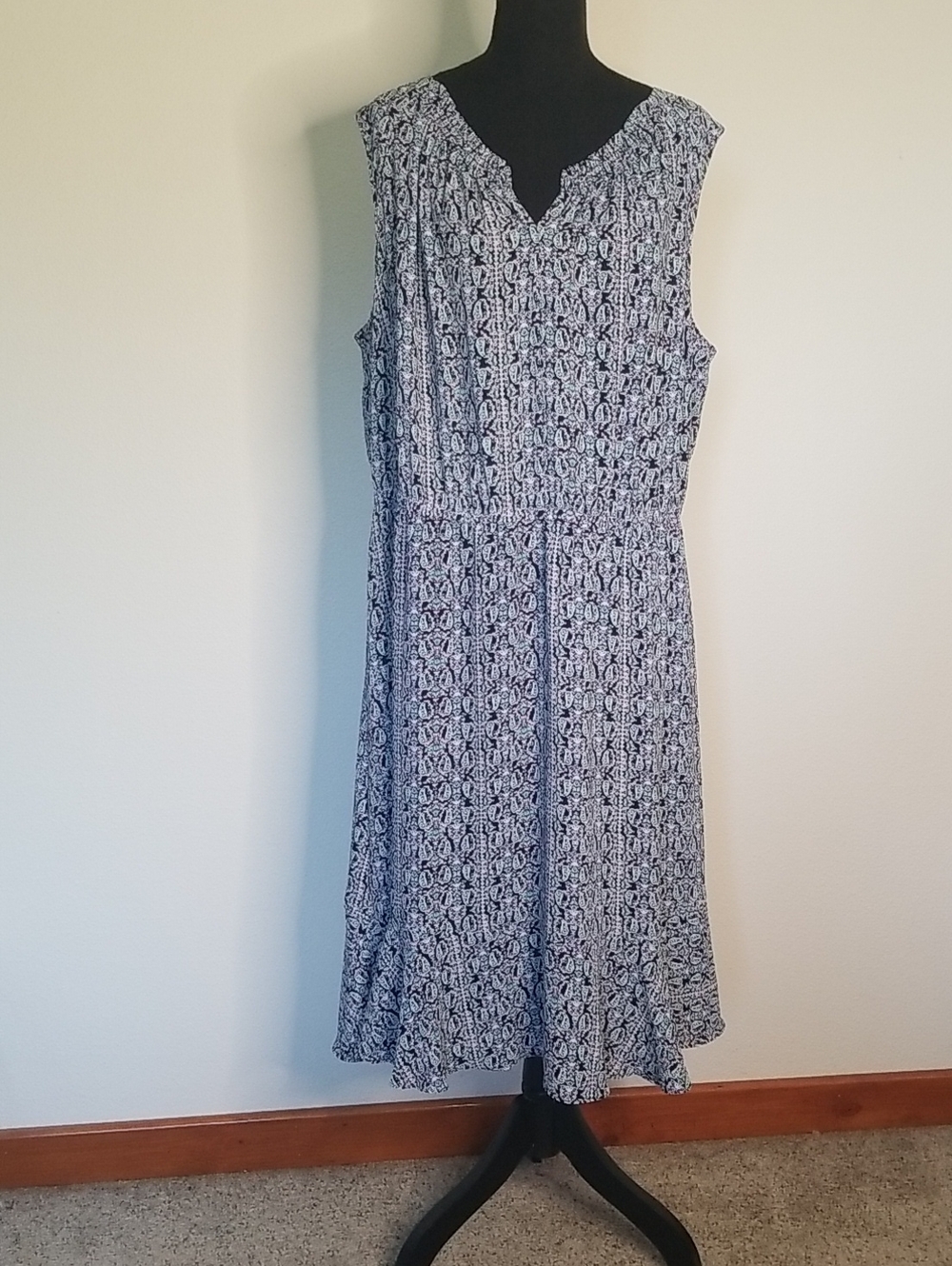 NEW Talbots Woman 16 Sleeveless Dress Lined Skirt Blue Pink Paisly Print Flounce - Picture 1 of 9
